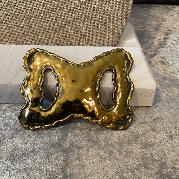 Vintage Polished Brass Scarf or Bandana Buckle Slide - Picture 2 of 3